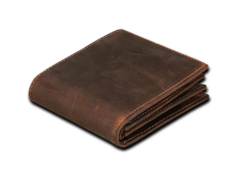 Portefeuille Rétro RFID en Cuir Véritable pour Homme, Design Simple, avec Porte-Cartes, Sacs à Monnaie, Portefeuilles Courts en Cuir Huilé pour Homme