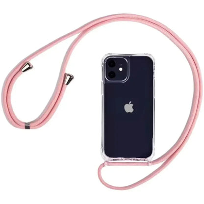 جراب صلب شفاف بحبل تعليق متقاطع لهاتف آيفون 16 15 14 13 12 11 برو ماكس XS XR غطاء ناعم وشفاف