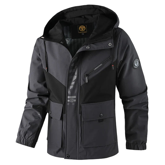 Oversized Color-Block Tactical Jacket - Waterproof, Brand Logo Multi-Pocket, Heavy-Duty for Outdoor Exploration & Daily Fashion