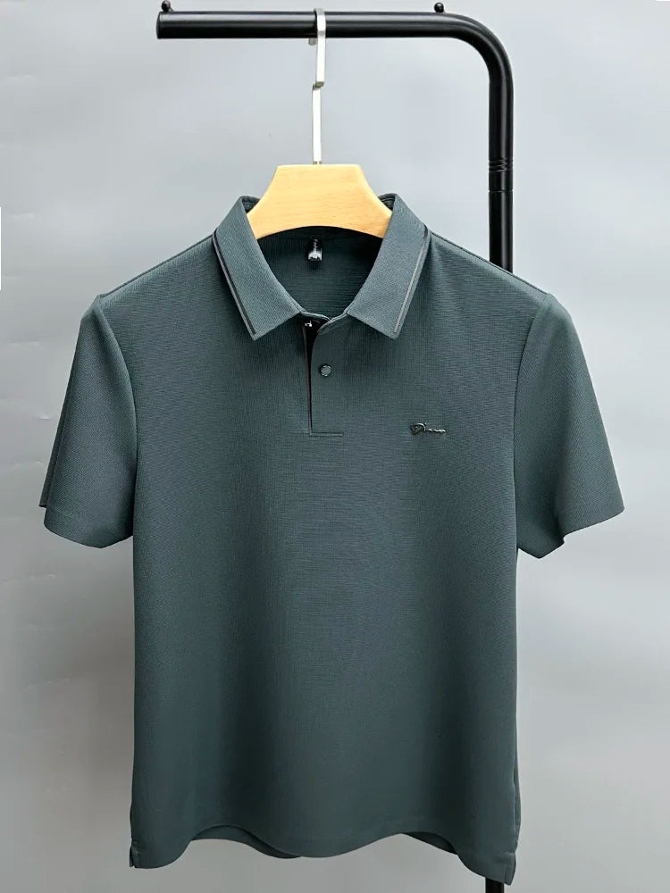 Light luxury brand letter emboss short sleeve T-shirt summer popular men polo shirt comfort silky breathable business casual top