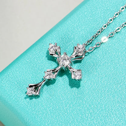 Crucifix Faith Cross Moissanite Pendant Necklace White Gold Plated 925 Sterling Silver Unisex Jewelry Hip Hop Goth Style Gift
