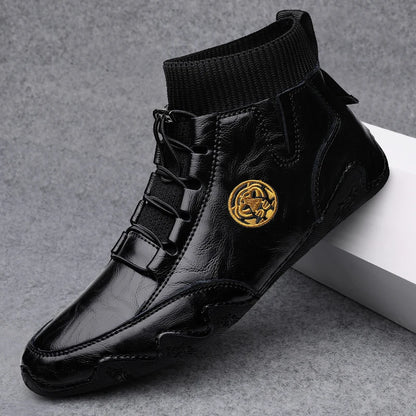 Men's Wear-resistant Boots Casual Classic Genuine Leather Handmade Shoes Ankle Round Toe Lace Up Walking Business Boot