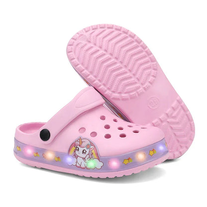 Light Sandals for Girls Pink Cartoon Printing Summer Beach Kids Shoes Outdoor Non-slip Classic Design Children's Casual Clogs