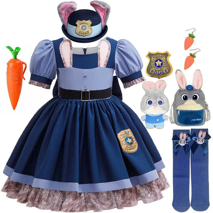Movie Zootopia 2 Brave Cute Bunny Judy Costume For Baby Girl Role Play Judy Hopps Rabbit Disguise Dress Doll Set 2-10 Yrs