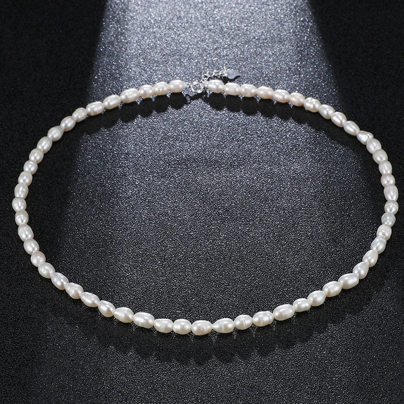 Small Size 4.5-5.5mm Natural Freshwater White Pearl Necklace Rice Shape Fashion S925 Silver Jewelry for Women Girls