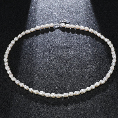 Small Size 4.5-5.5mm Natural Freshwater White Pearl Necklace Rice Shape Fashion S925 Silver Jewelry for Women Girls
