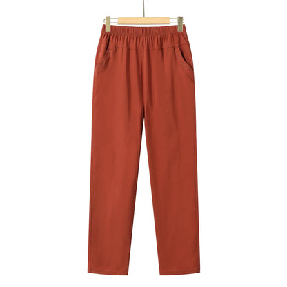 Summer Casual Washed Cotton Women's Plus Size Pants 2025 Elastic Waist Office Casual Outdoor Trousers Breathable Cool Clothing