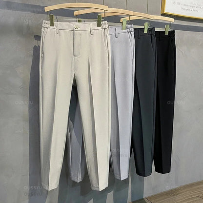 Summer Men's Casual Pants Suit Pant Slim Fit Work Elastic Waist Thin Jogging Business Trousers Male Black Grey Plus Size 40