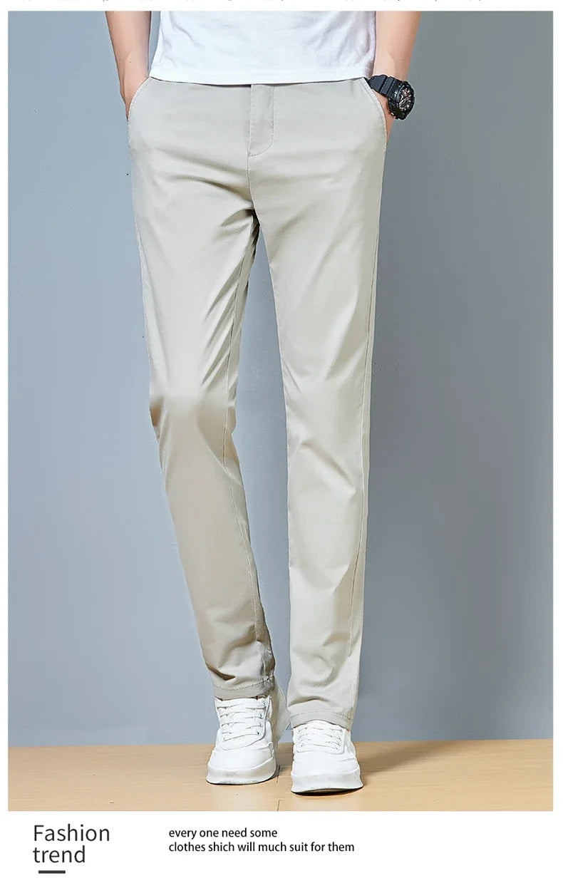 Top Grade Cotton New Brand Casual Fashion Relax Fit Long Dress Pants Korean Straight Business Trousers Office Mens Clothing 2026
