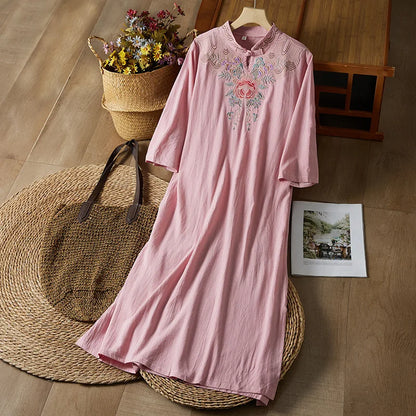 Embroidery Ethnic Style Fashion Clothes Vintage Cotton Linen Streetwear Harajuku Chinese Style Summer Dress for Women Clothing
