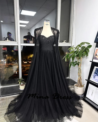 Mina Customized Elegant Party  2024 for Wedding Evening Dresses Woman Elegant Black Shawl Ball Gowns Beads Gauze Evening Dress