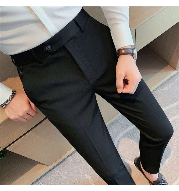 Autumn Winter New Embroidered Business Formal Pants Men Fashion Wedding Slim Fit Trousers High Quality Solid Social Suit Pants