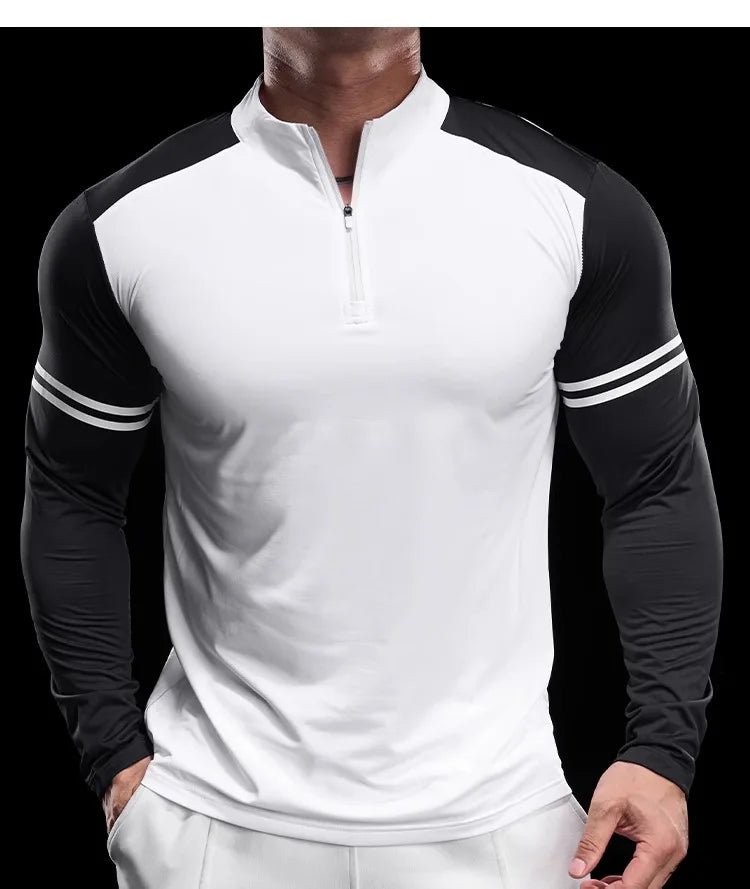 Men's Running Gym Fitness Tops Slim Fit Color-blocked Long-sleeved T-shirt Training Cycling Breathable Quid Quick-drying Clothes