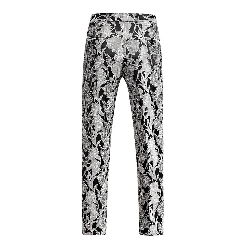 Fashion Men Luxury Jacquard Suit Pants White / Black / Pink Trend Male Groom Wedding Prom Party Dress Trousers