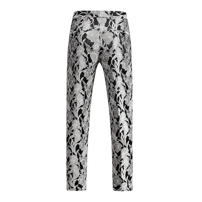 Fashion Men Luxury Jacquard Suit Pants White / Black / Pink Trend Male Groom Wedding Prom Party Dress Trousers