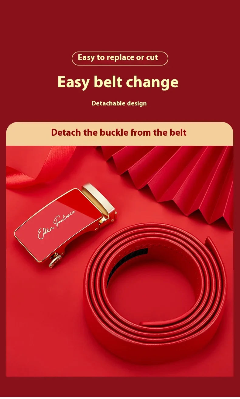 Men belt red leather belt automatic buckle adjustable belt in Europe and the United States personality trend pants belt