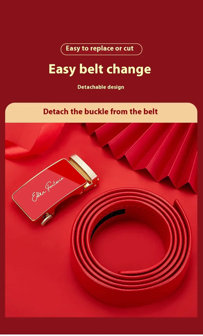 Men belt red leather belt automatic buckle adjustable belt in Europe and the United States personality trend pants belt