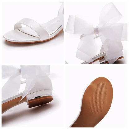 Summer new 2-cm square-heeled silk ribbon pearl rhinestone low-heeled wedding shoes beaded lace-up flat large-size women sandals