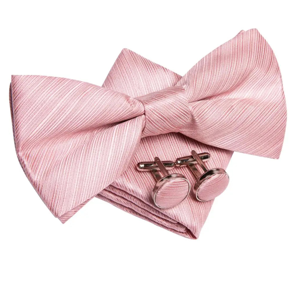 Luxury Silk Mens Vests Rose Gold Pink Striped Waistcoat Necktie Bowtie Hanky Cufflinks Set Waist Jacket For Men Wedding