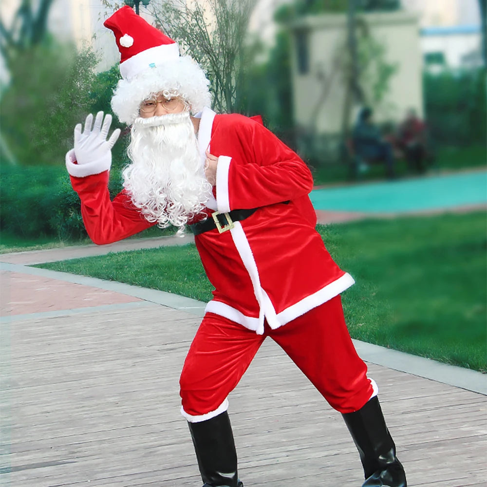 High Quality Christmas Santa Claus Clothes New Year Eve Christmas Cosplay Costume Suit For Adults Family Party Dress Up