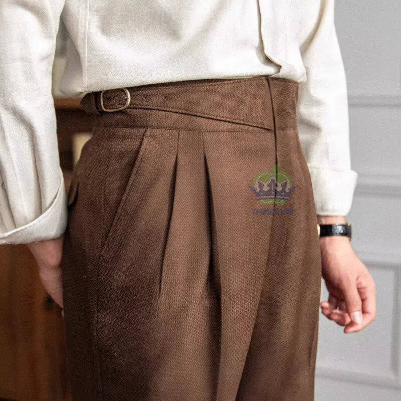 Classics Italian Naples Style White Men's Suit Pants Men High Waisted Straight Fit Work Formal British Business Brand Trousers