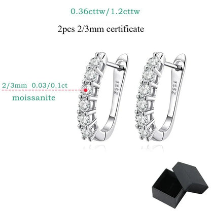 1.2ct Halo Moissanite Hoop Earrings for Women 925 Sterling Silver Straight Row Ear Buckles Wedding Small Ear Studs Gift