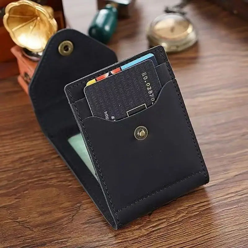 Men's Slim Minimalist Wallet Pocket Cash Card Holder with Flap Closure for Organizing Financials