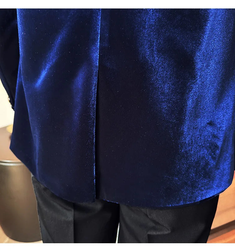 Leather Splicing Mercerized Velvet Suit Jacket 2025 Autumn New Men's High-end Business Slim Fit Fashion Party Tailcoat 4XL-M