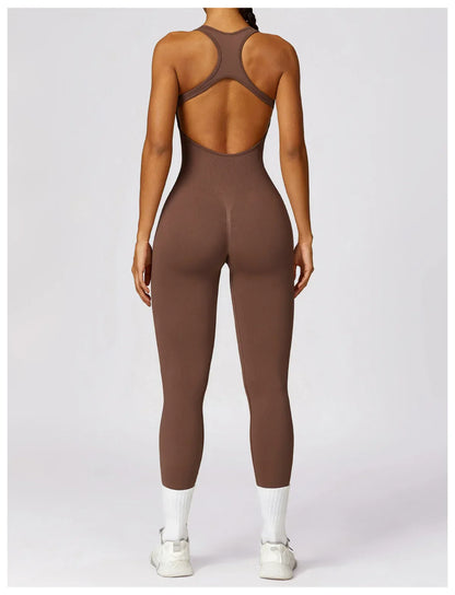Sexy Back V Jumpsuit Gym Set Women Training Yoga Suit Sportswear Women Sports Jumpsuit Fitness Rompers Stretch Workout Bodysuits