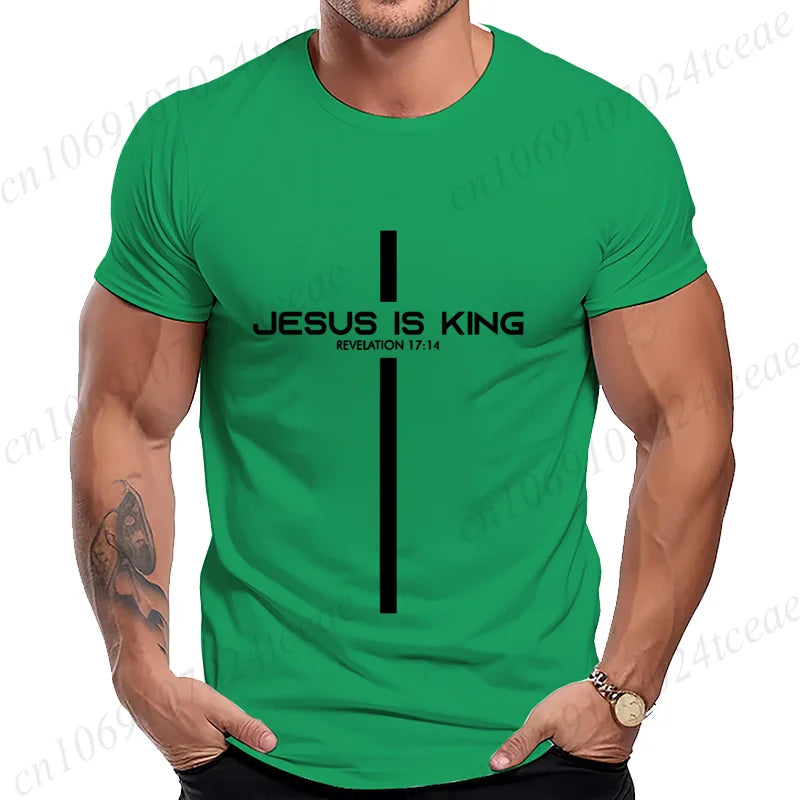 T Shirt for Men Jesus Is King Print Graphic T Shirts Unisex Harajuku Fashion Casual Street Short Sleeve Tee Jesus Is King Tops