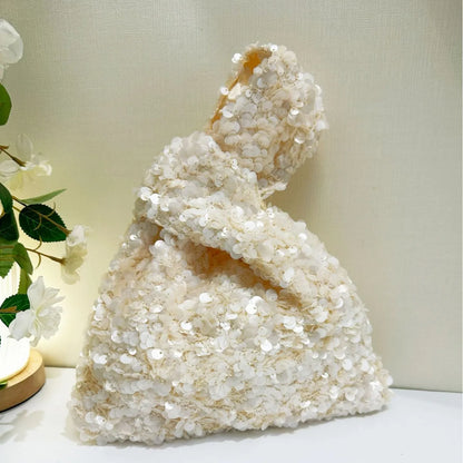Elegant White Sequin Clutch Evening Bag for Women Mini Hobo Handbag Bridal Party Prom Dress Accessory Female Wedding Purse