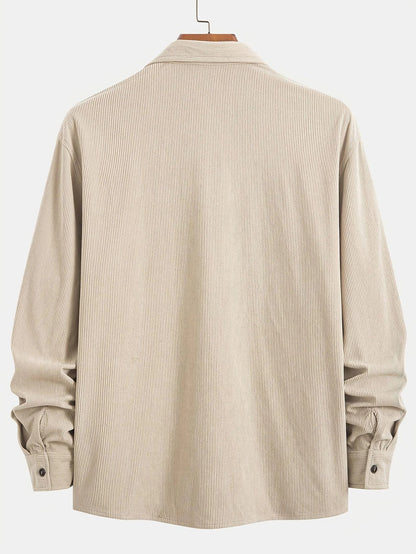 Men's Corduroy Shirt 2026 New Slim Fit Button Down Long Sleeve Solid Color Wrinkle-Free Business Casual Office Shirt