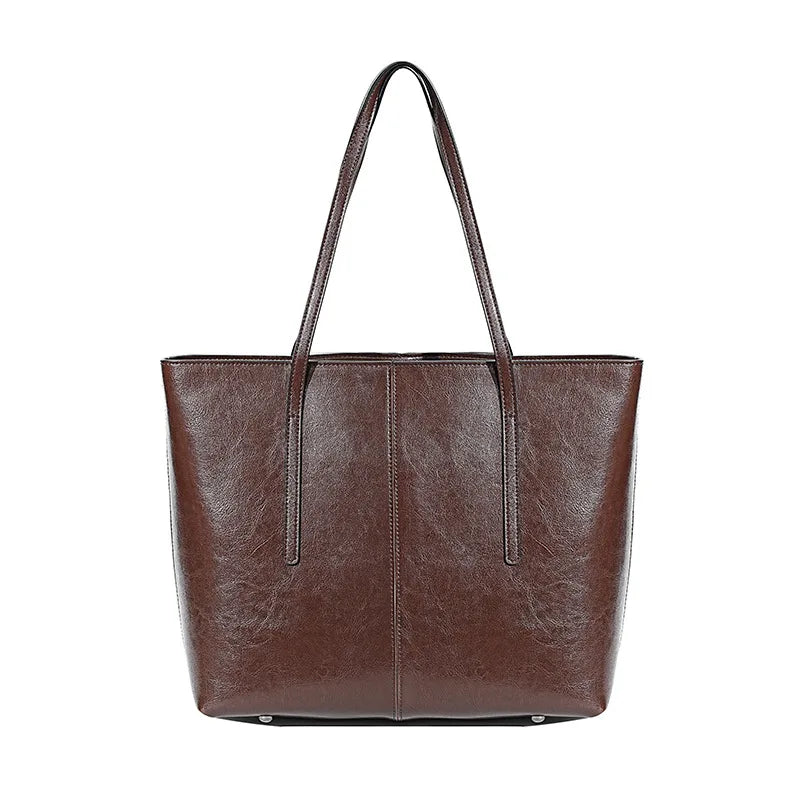 New Coffee Women Handbag 100% Genuine Leather Ladies Shoulder Purse Ladies Black Tote Bag Large Capacity Shopper Bags Brown