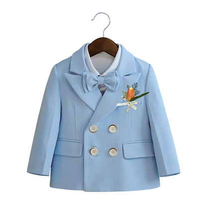 2-14 Yrs Toddler 3-Piece Suit Set Double Breasted Suit Jacket Pants Bowtie Birthday Communion Party Suit for Children