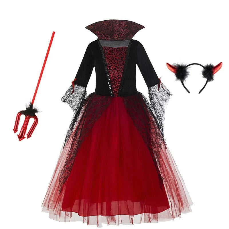 Halloween Costume for Kids Girls Purple Bat Dress Halloween Fantasy Vampire Costume Witch Cosplay Clothes Carnival Party Gifts