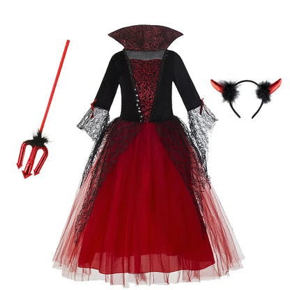 Halloween Costume for Kids Girls Purple Bat Dress Halloween Fantasy Vampire Costume Witch Cosplay Clothes Carnival Party Gifts