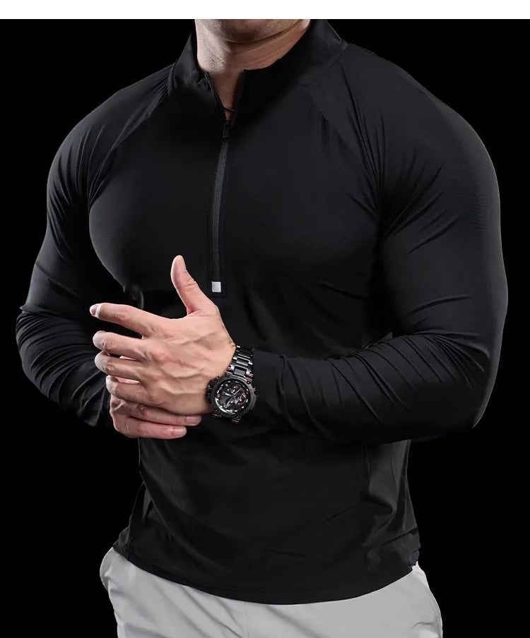 2024 New Men Sports T-shirt Gym Fitness Tops Running Training Clothes Autumn Round Neck Quick-drying Breathable Long Sleeves