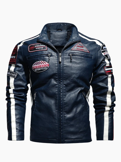 Men's Motorcycle Racing Suit PU Leather Label Color Jacket