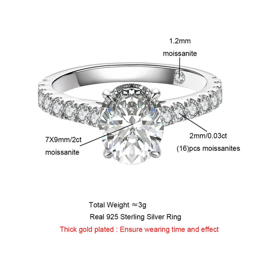 2 Carat Oval Cut D Color Moissanite Ring 18K Gold Plated 925 Sterling Silver Engagement Wedding Rings Wholesale