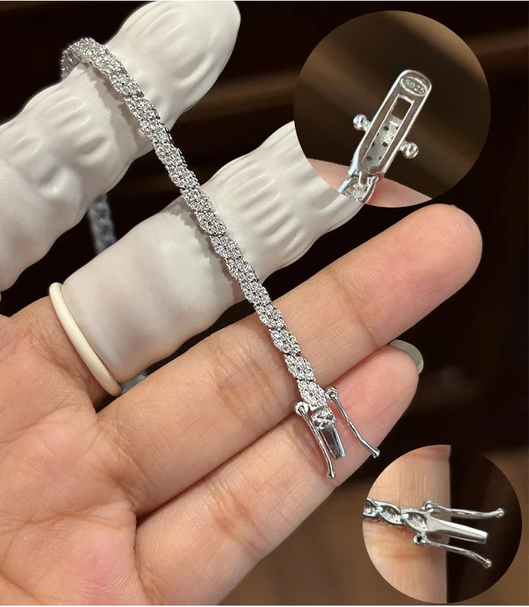Double Row Full 2.5/3mm Round Cut Moissanite Tennis Bracelet D Color Lab Diamond 925 Silver Women Man Link Bracelets Gift