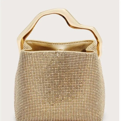 Luxury Satin Bucket Bag Women's Handbag Crystal Shiny Rhinestone Diamond Evening Bag Wedding Party Clutch Purse Crossbody Bag