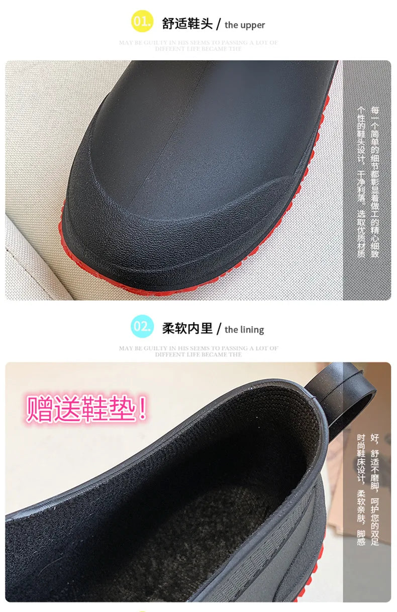 Men's Rain Boots Women's Ankle Water Shoes Non-slip Waterproof Safety Work Shoes Warm Cotton Platform outer wear Couple Lovers