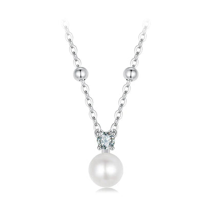 Shiny Moissanite Pearl Pendant Necklace For Women Wedding Party 925 Sterling Silver with White Gold Plating Jewelry
