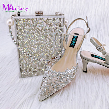 Classics Hollowing out Design 2024 Summer Autumn Italian Design Shoes and Bag Set in Orange  Color Mid Heels Comfortable for Par