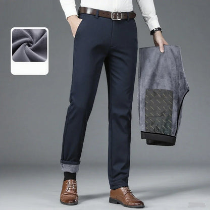 Men's autumn/winter fashionable business casual pants, elastic slim fit warm and plush suit pants, work clothes