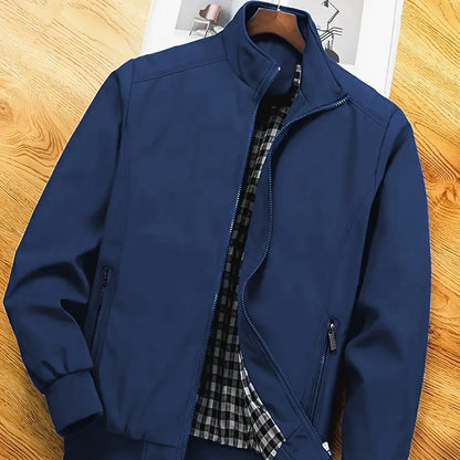 Men's Plus-Size Jacket, Casual Plus-Size Coat, Thin Spring and Autumn Jacket with Stand Collar Design, Suitable for Sports, Walking, Office, Shopping, Business Casual Men's Plus-Size Jacket