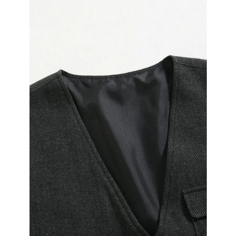 Suit Vest Man Vintage Single-breasted Pocket Male Waistcoat Slim V-neck Sleeveless Business Casual Versatile Men Vest