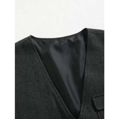 Suit Vest Man Vintage Single-breasted Pocket Male Waistcoat Slim V-neck Sleeveless Business Casual Versatile Men Vest