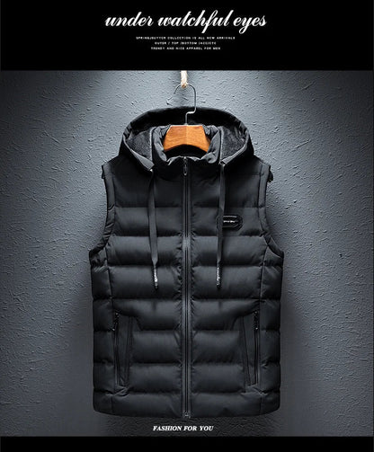 New Hooded Casual Vest Jacket for Men Autumn Winter Warm Sleeveless Jacket Fashion Comfortabel Zipper Waistcoat Plus Size M-6XL