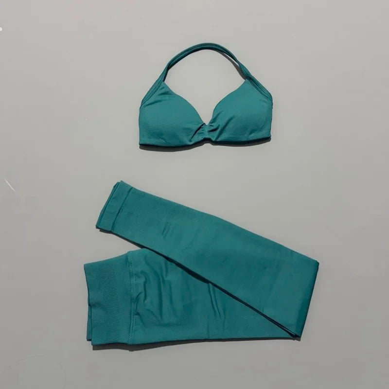 2 Pcs Seamless Yoga Sports Set for Women Resistant Backless Bra Pilates Fitness Workout Running Leggings Gym Suit